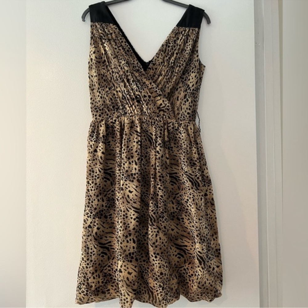 Adrianna Papell Cheetah Print Silk A-Line Dress